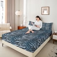 thumbnail image 4 of Homewish Boys Girls Zebra Print 4 Pieces Queen Sheet Sets,Abstract Geometric Stripes Ultra Soft Flat Sheet,Black Blue Queen Fitted Sheet,Ultra Soft Home Decor, 4 of 7