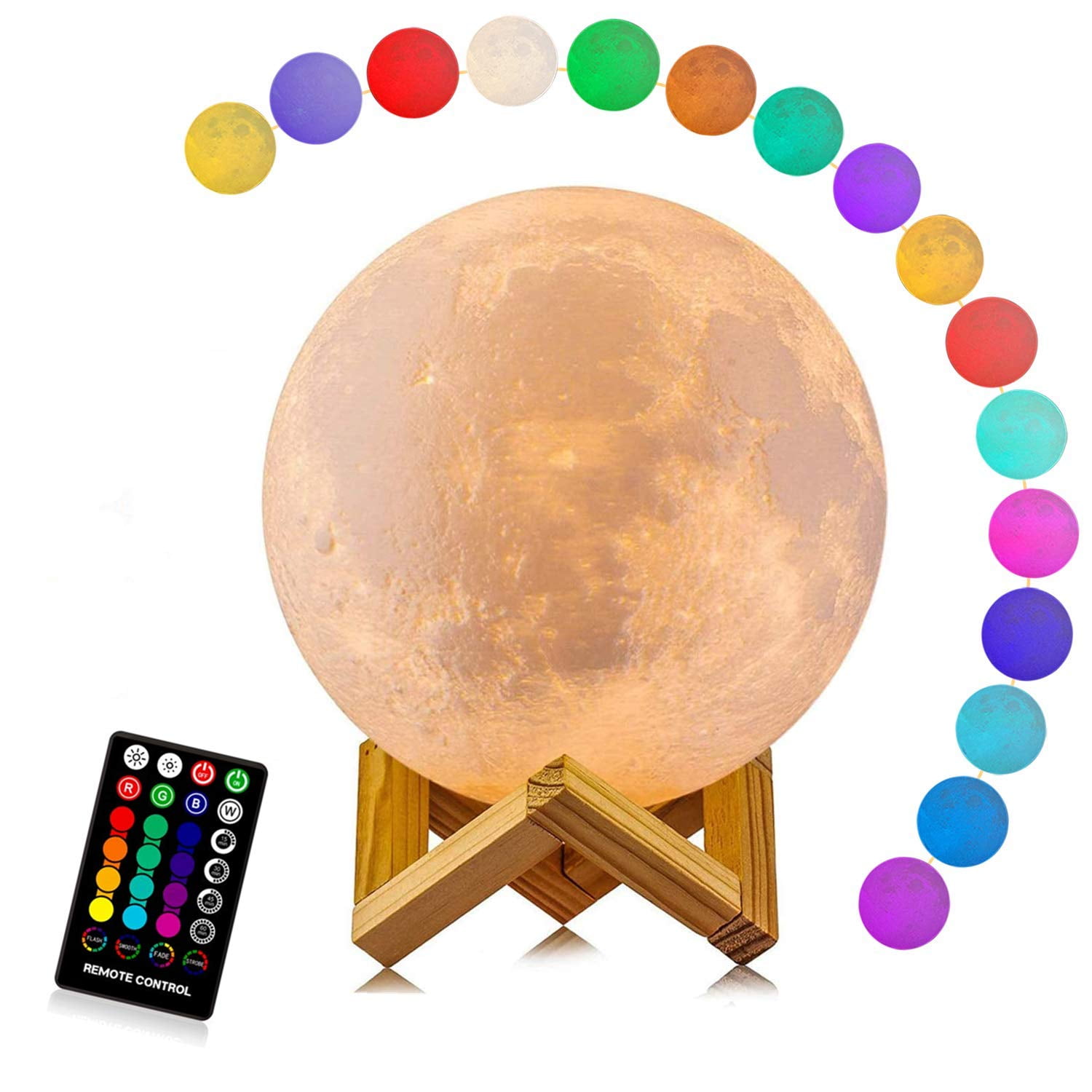 3D Printing Moon Lamp USB LED Night Lunar Light Moonlight Touch 16Color Changing 