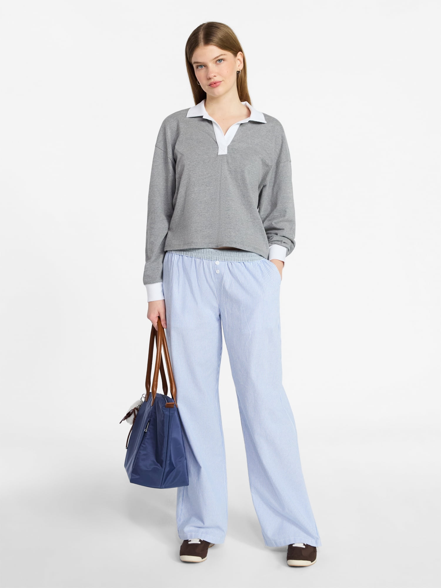 No Boundaries Cotton Boxer Pants with Rollover Waist, 31.5'' Inseam, Women's XXS-XXL