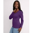 thumbnail image 3 of Hanes Women's Long Sleeve Cotton V-Neck T-Shirt Violet Splendor M, 3 of 7