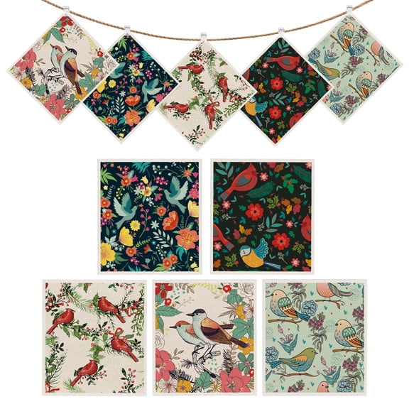 wlich 10PCS Swedish Dishcloths for Kitchen, Reusable Dish Rags for Washing Dishes with Clips, Non-Scratch Kitchen Towels and Dishcloths Sets, Washable Swedish Dish Cloths, No Odor(Birds Flowers)