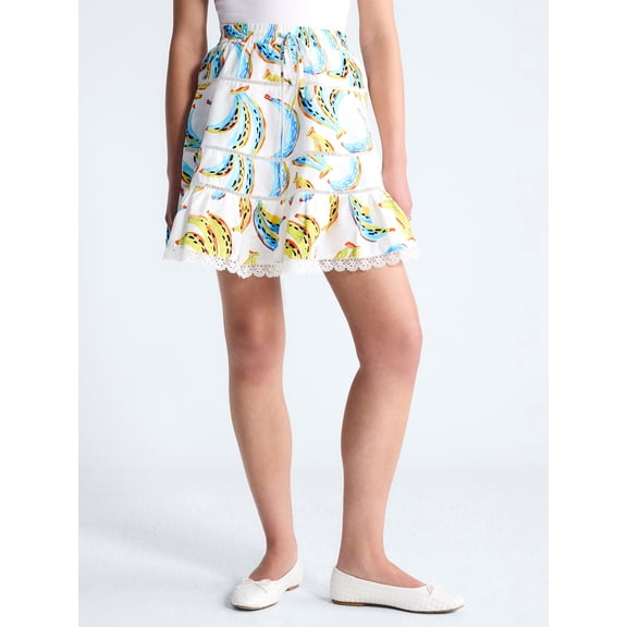 Free Assembly Women's and Women’s Plus Tiered Cotton Mini Skirt with Lace Trim, Sizes XS-4X