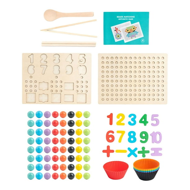 Juguete de bolas en vasos,Juego de rompecabezas con cuentas y tablero de clavijas de madera Montessori,Aprendizaje preescolar: clasificación y conteo de colores,Juguetes de motricidad fina con