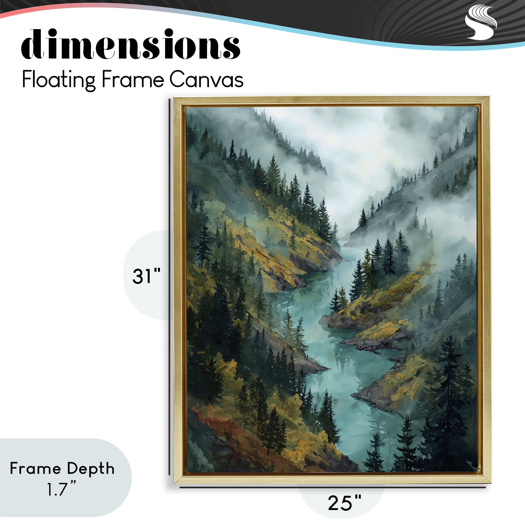 Stupell Industries Turquoise Mountain River Bends Gold Framed Floater Canvas Wall Art, design by Franklyn Gregory