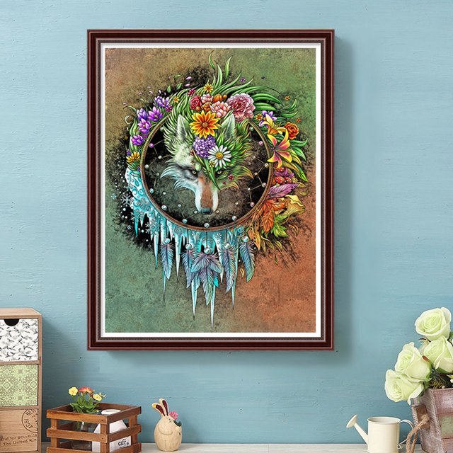 Cuadros Decorativos 5D bricolaje ronda completa taladro diamante pintura lobo Kit arte decoración del hogar (A6704) Wdftyju embutido en tela