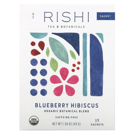 Rishi Tea Organic Botanical Blend  Blueberry Hibiscus  Caffeine-Free  15 Sachets  1.58 oz (45 g)