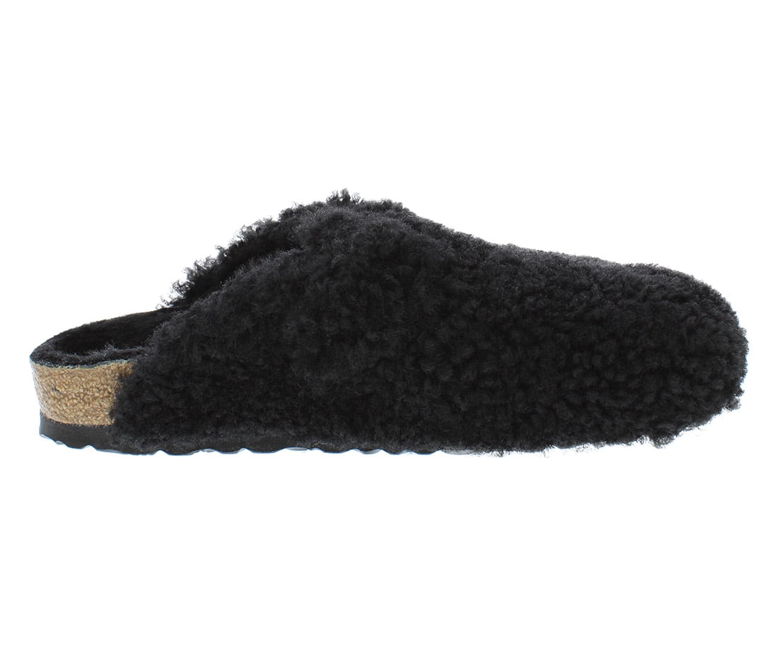 Birkenstock Boston Big Buckle Teddy Rivet logo OS Shearling Fur Narrow Unisex Shoes Size 5, Color: Black/Gold