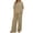 Khaki, variant on hoksml Women's 2-Piece Outfit Solid Round Neck Cuffed Sleeve Top and Wide Leg Pants Set