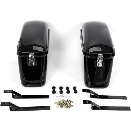 Saddle Bags, Universal Hard Large Saddle Bags Motorcycles w/Mounting Hardware Kit Fit for Honda Harley Yamaha Cruiser Motorcycle Black Hard Trunk Saddlebags