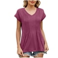 thumbnail image 2 of Cavosen Blouses for Women Short Sleeve Shirts Casual Summer Dolman Sleeve Dressy Tops Pullover Tunic V Neck Loose Tees Solid Trendy T Shirts Resort Workout Shirts Red 2XL, 2 of 8