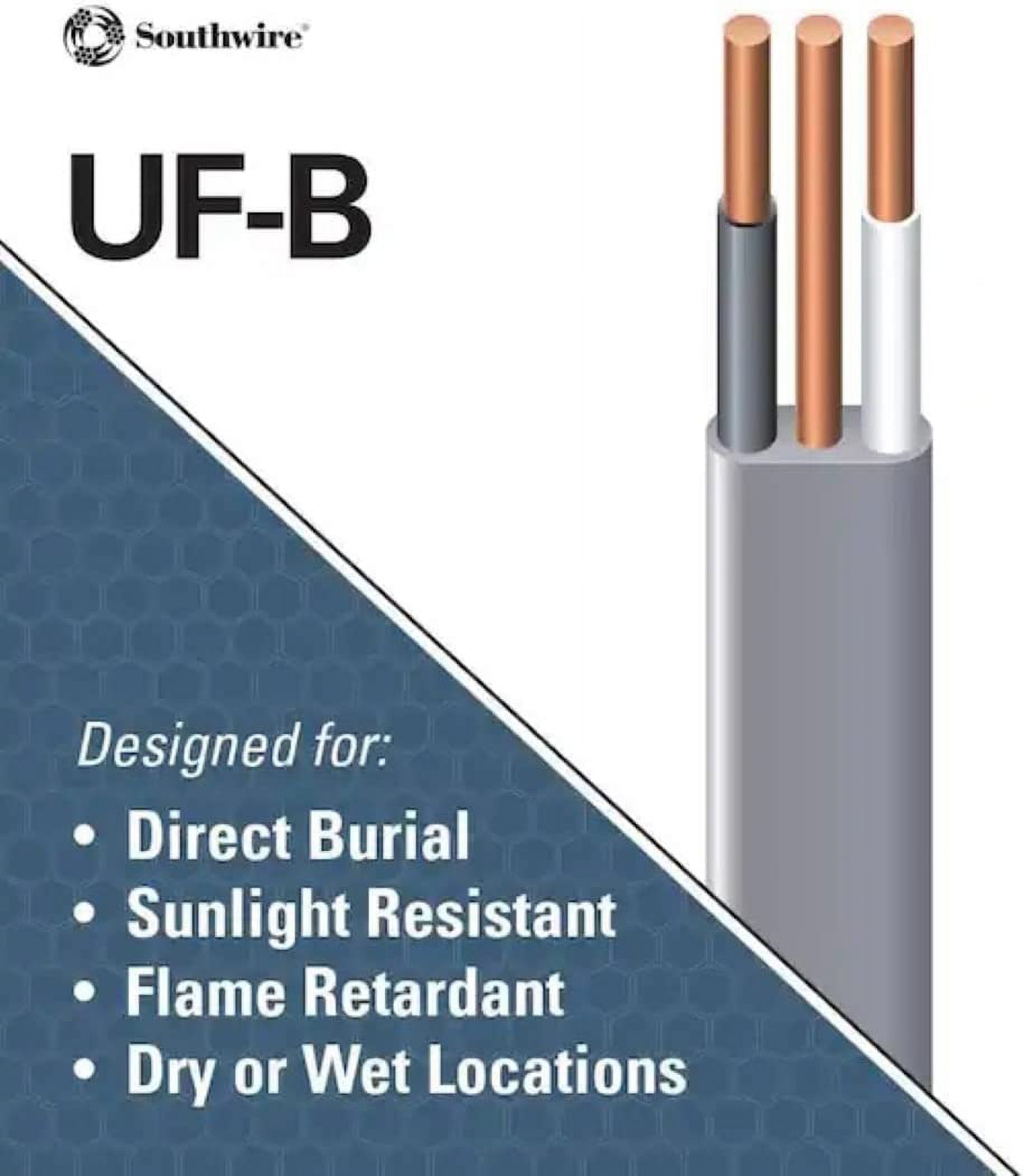 Southwire 10-2 UF-B Electrical Wire - Copper, Gray, 100 Ft