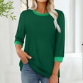 thumbnail image 2 of Women's Fashion 3/4 Sleeve Round Neck T-Shirt Blouse Top Casual Loose Fit Solid Color Tee | CSEONE,Army Green L, 2 of 9
