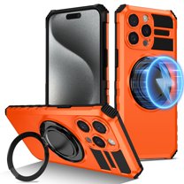 Dteck for iPhone 14 Pro Case with Rotating Ring Stand, Compatible with MagSafe, Heavy Duty Magnetic Phone Case for iPhone 14 Pro,Orange