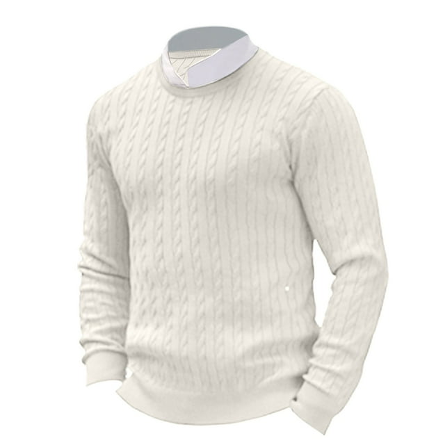 Mens T-Shirts Round Neck Knitted Sweater Slim Long Sleeve Flower Solid Color Wh1 Graphic Fall Tees size XXL
