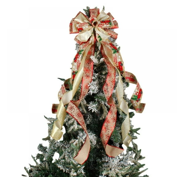 Christmas Tree Topper, 43" x 12" Burlap Bow with Long Streamers, Buffalo Check Tree Topper for Wreath Door Holiday Party Festival Xmas Decoration Supplies