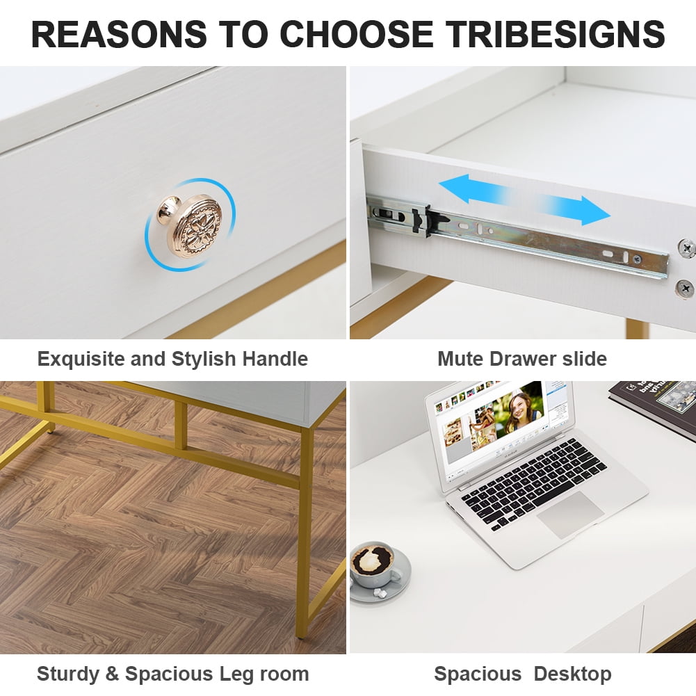 Tribesigns 47" Computer Desk With 2 Drawers, Modern Simple Laptop Desk ...