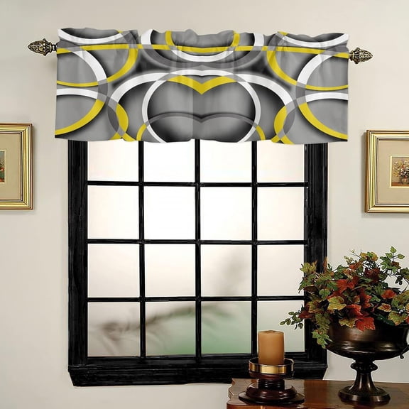 Kitchen Window Valances, Modern White Round Abstract Rod Pocket Valance Small Window Treatment for Bedroom, Yellow Valances for Windows Tier Curtain,1 Panel, 54x18inch