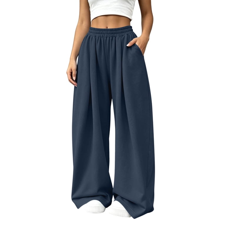 Qodauz Wide Leg Sweatpants Women Baggy Pleated Track Pants Lounge