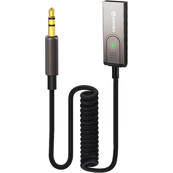 LOKUKA Bluetooth 5.3 Aux Adapter, USB to 3.5mm Receiver for Car, Speaker, Amplifier, for Hands-Free Calls, Voice Navigation & Music
