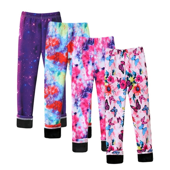 Godderr 4pcs Toddler Baby Fleece Leggings Toddler Warm Fall Fleece Lined Leggings Basic Legging Active Leggings for Girls in 3-10 Years