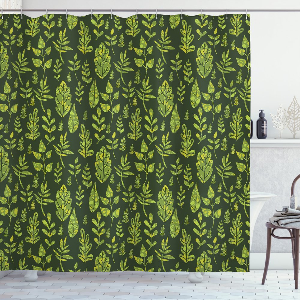 Sage Shower Curtain, Patterned Green Leaves Nature Inspired Composition Fresh Trees Woodland