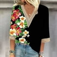 thumbnail image 2 of XPMWRP Women's 3/4 Length Sleeve Tops Fashion Lace V Neck Shirt Flowers Print Tunic Tops Spring and Summer Floral Blouses T Shirts Green S, 2 of 5