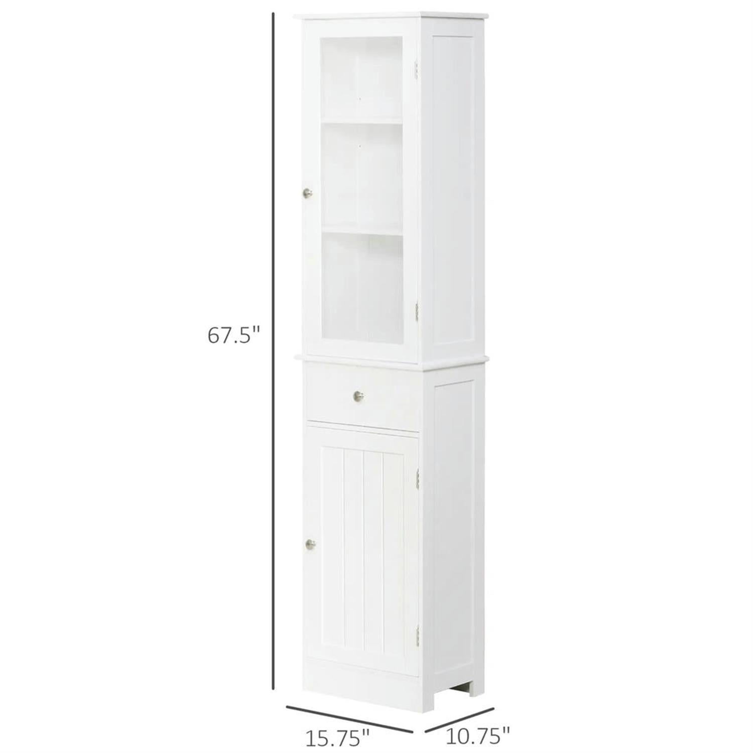 Demi Bonn 67" Tall Bathroom Storage Cabinet, Freestanding Linen Cabinet with Acrylic Doors and Shelves for Living Room, Kitchen, Dining Room, Office, White
