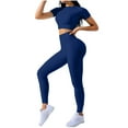 thumbnail image 2 of Fewfanhot Women Workout Set Short Sleeve Crop Tops Seamless Workout Yoga Tees Slim Fit High - Waisted Leggings Stretchy Yoga Set, 2 of 4