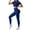 Dark Blue, variant on 2 Piece Yoga Sets for Women Short Sleeve Round Neck Short Tops Elastic High Waist Yoga Trousers Seamless Fitness Sets (M, Black)