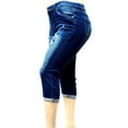 thumbnail image 3 of Jack David Women's Plus Size Cuff Rolled Capri Curvy Blue Denim Distressed Jeans, 3 of 3