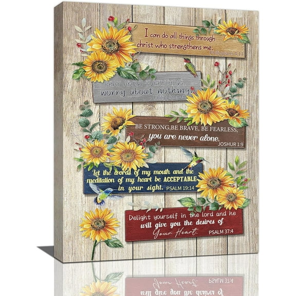 Farmhouse Scripture Wall Art Christian Country Sunflower Canvas Prints Bible Verses Religious Pictures Painting Framed Artwork Office Home Decor for Kitchen Bathroom Bedroom Dining Living Room 12"x16"