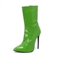 thumbnail image 2 of Women's Patent Leather Knee-Middle Biker Boots - Stiletto Ultra High Heel Boots for Party, Carnival & Holiday Events | Stylish Dress Footwear, 2 of 9