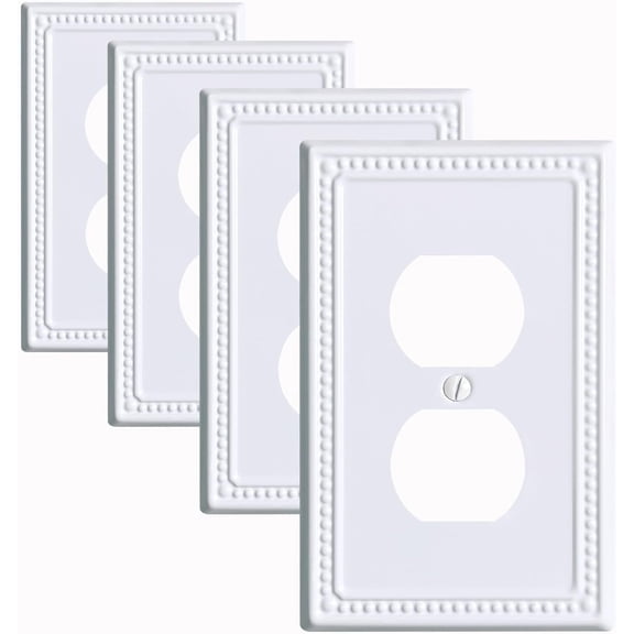 Kisrvopn Metal Beadboard Wall Plates, White 1 Gang Duplex (4 Pack)