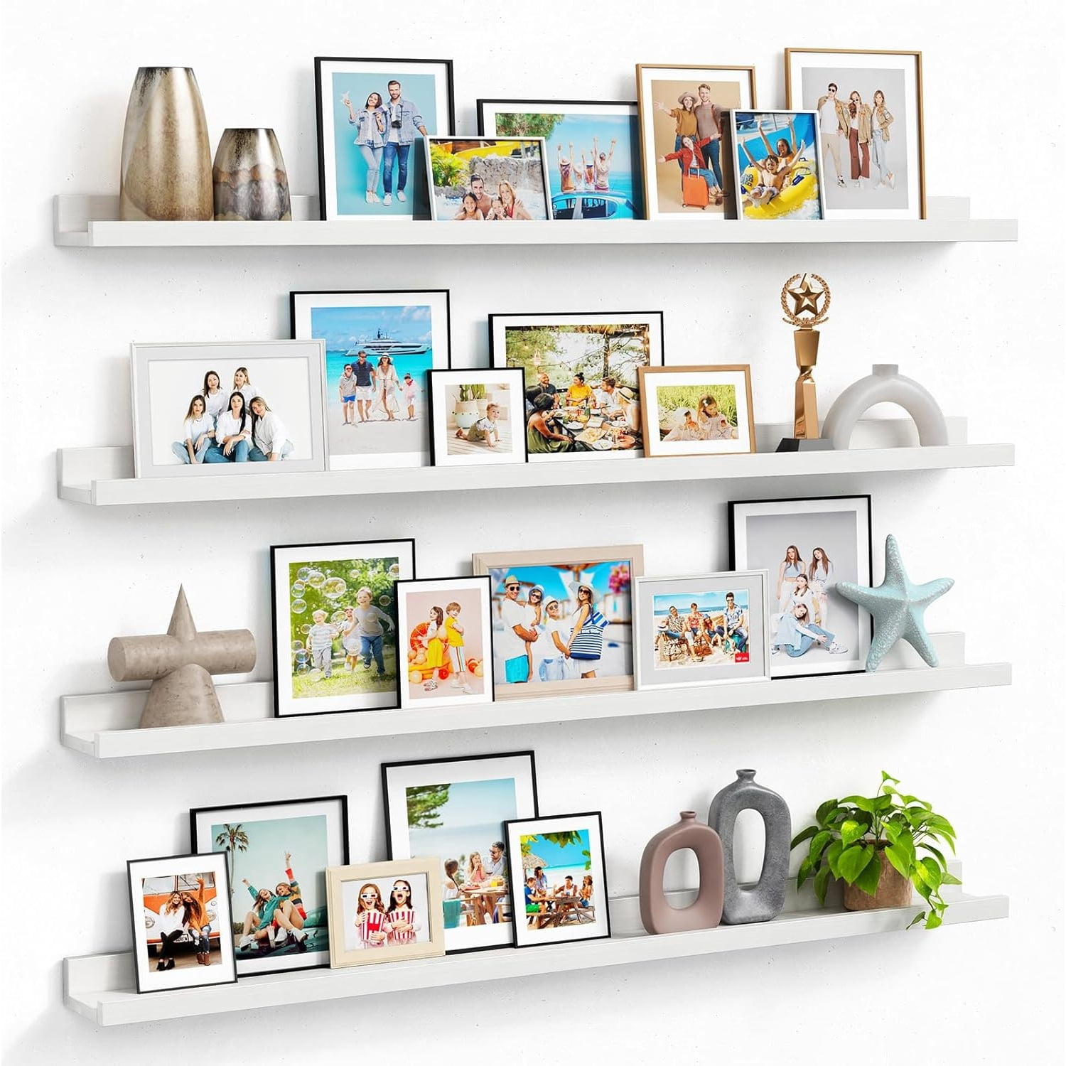 48 Inch Floating Shelves for Wall Set of 4, Large White Picture Ledge Shelf for Living Room Photo Frames, Extra Long Wood Wall Shelves with Lip for Bedroom Hallway Office Books