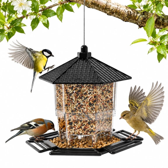MOJINO Bird Feeders for Outdoors Hanging, 2.2 lb Bird Feeder with Clear Seed Reservoir & Hexagon Roof, Wild Bird Feeder for Cardinals, Finches, Chickadees and Sparrows