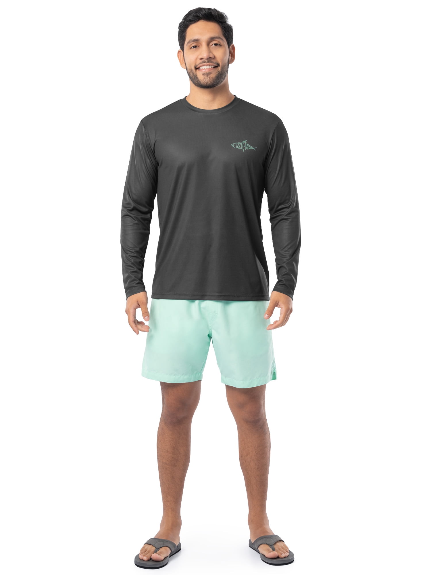 Fish N Vibe Men's Long Sleeve Performance Fishing Graphic Tee, Black/ Caviar, L