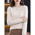 thumbnail image 3 of Suéter de lana merino 100 % para mujer, jersey de cachemira, prendas de punto, otoño e invierno, cuello redondo, color liso, ropa básica de moda para mujer, 3 of 5