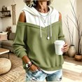 thumbnail image 4 of FAIWAD Women's Cold Shoulder Hoodie Color Block Long Sleeve Drawstring Pullover Sweatshirt Cutout Shoulder Casual Top, 4 of 7