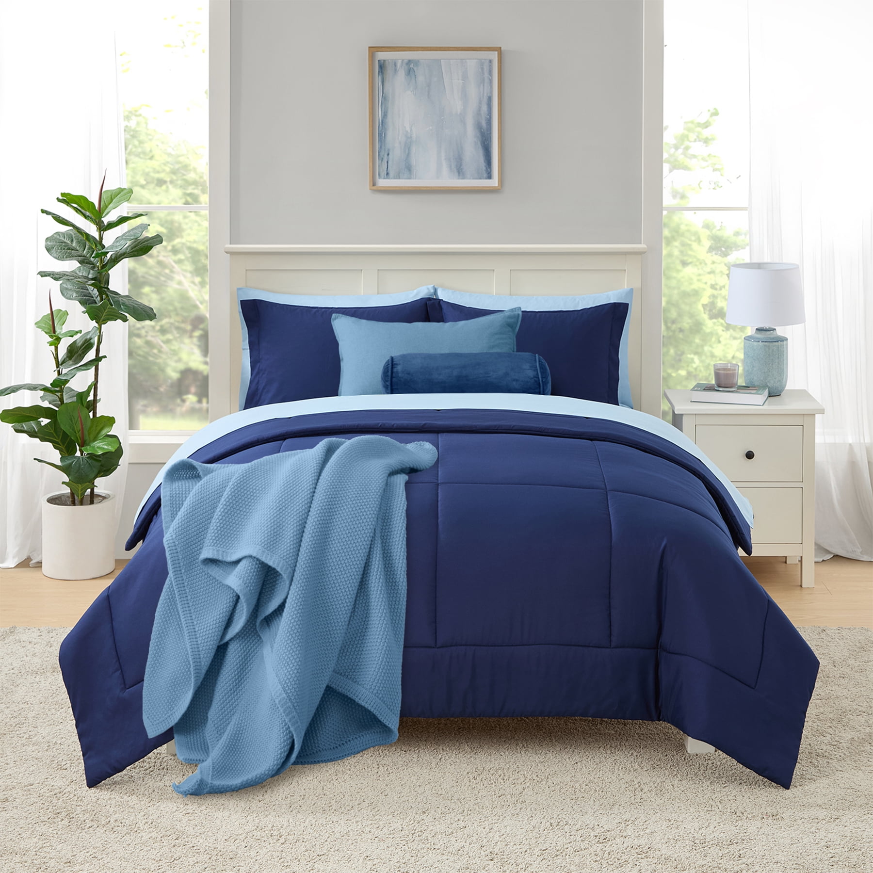 Mainstays All-in-One Reversible Comforter and Sheet Set - 7 Piece, Queen, Navy