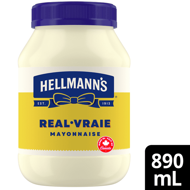 Hellmann’s Real Mayonnaise, Gluten‑Free and Kosher, Made with Canadian Free‑Run Eggs and Canola Oil, 890 ml Jar