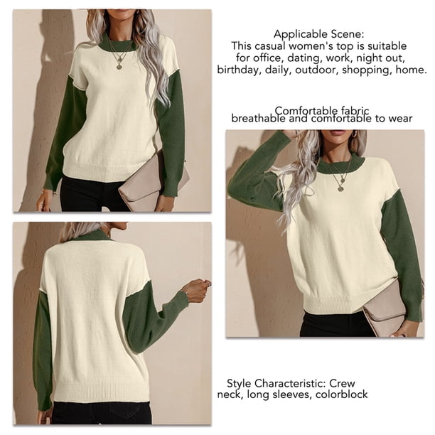 Suéter De Punto Para Mujer, Ajuste Holgado, Suéter De Punto Para Mujer, Bloque De Color Informal, Lavado A Máquina, Manga Larga Para Uso Diario ANGGREK DE Verde S