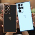 thumbnail image 5 of Compatible with Samsung Galaxy S22 Ultra Case for Women Cute Luxury Gold Heart Pattern Design Full Camera Protection & Soft TPU Shockproof Protective Plating Edge Phone Case,Light Blue, 5 of 12