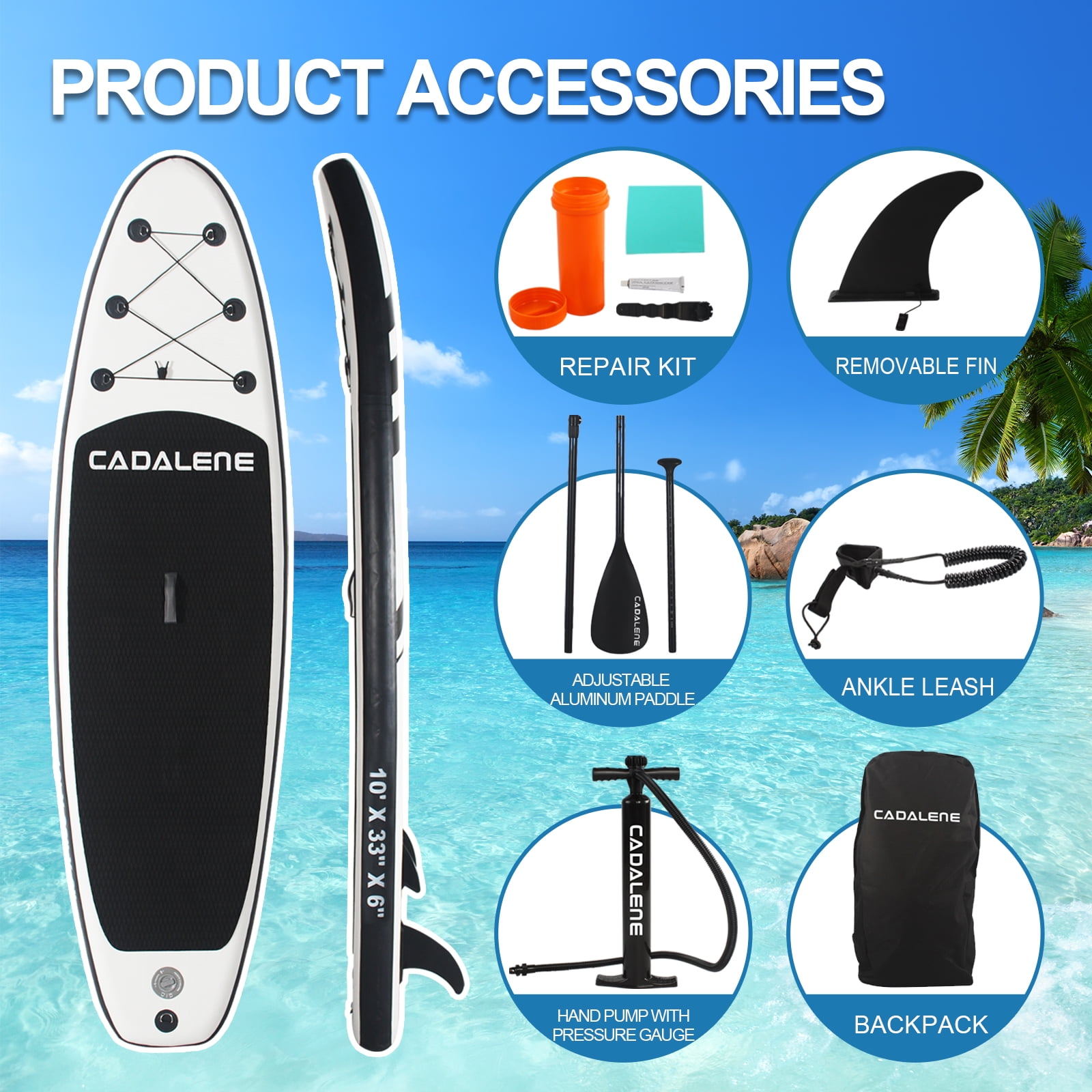 CADALENE Inflatable Stand up Paddle Board with Premium Accessories,10 ft Anti-Slip Sup Paddleboard for Adults & Youth Yoga Fishing Touring