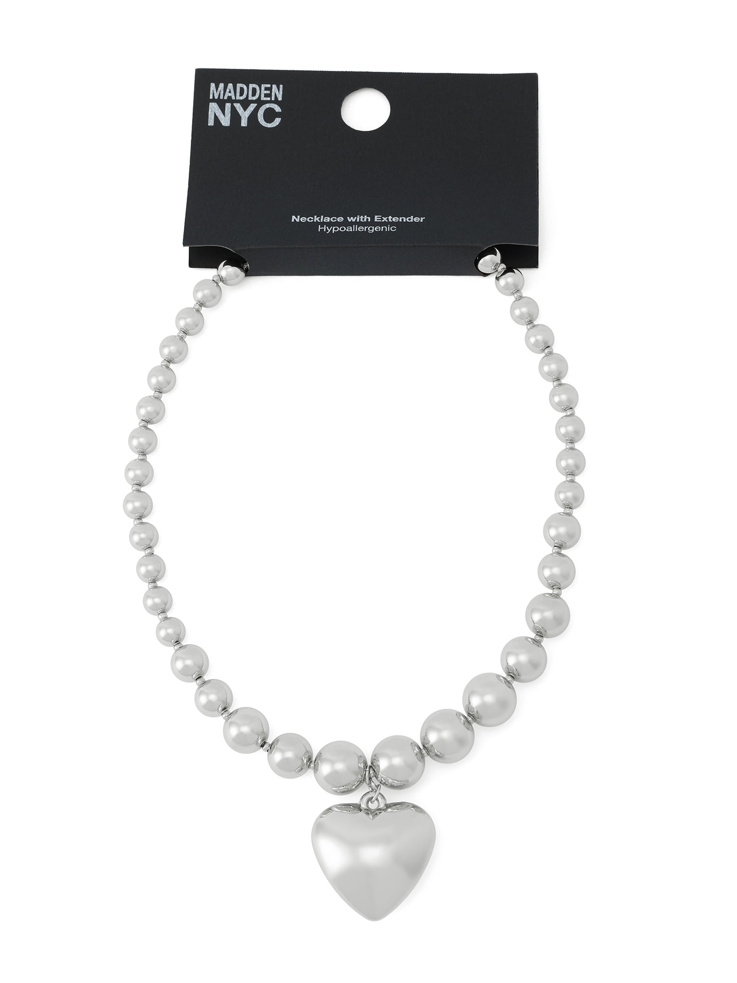 Madden NYC Women's Fashion Rhodium Puffy Heart Pendant Necklace