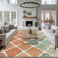 thumbnail image 3 of Moroccan Trellis Large Area Rugs 8x10 ft Red Orange Teal Geometric Flower Texture Washable Rug Non Slip Indoor Carpet Absorbent Floor Mat for Living Room Bedroom Dining Room, 3 of 9