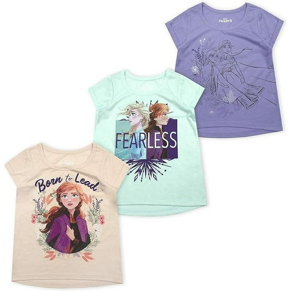 Disney 3-Pack Frozen II T Shirts for Girls and Toddlers with Princess Elsa and Anna