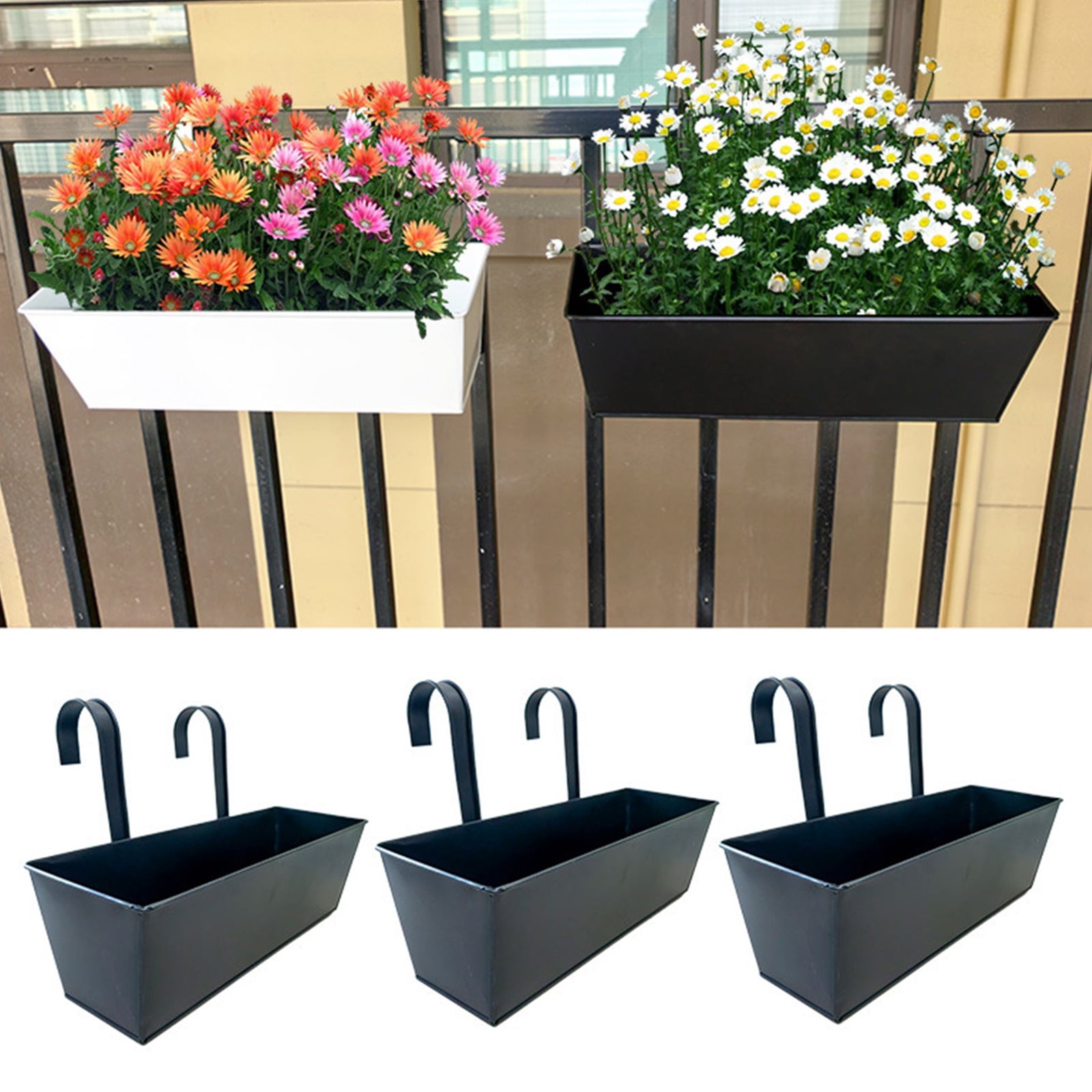 RYUJNDK Hanging Flower Pots for Fence or Porch Metal Iron Planter Box for Garden Decoration Railing Plant Display Accessories