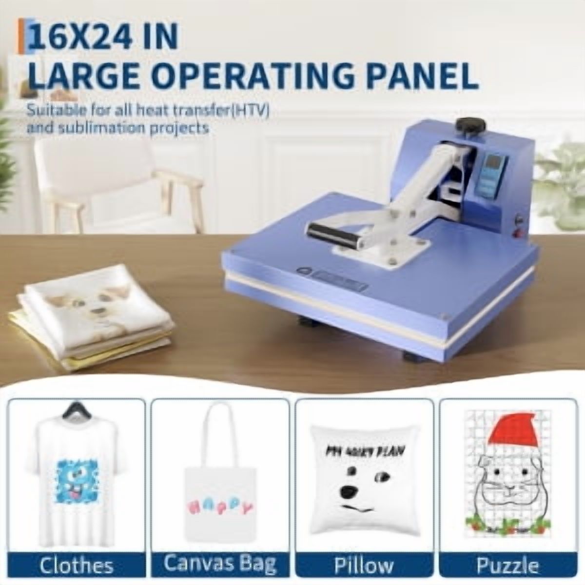 Juiluna 16x24 Heat Press, Digital Professional Sublimation Machine, Fast Heating, Industrial Quality with Adjustable Pressure Industrial Digital Heat Press Machine Sublimation for T-Shirt, Blue