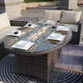 thumbnail image 4 of Outdoor 7 Pcs Furniture Set with Brown Fire Pit Table, PE Wicker Rattan Gray Sectional Sofa Patio Conversation Sets, 4 of 11
