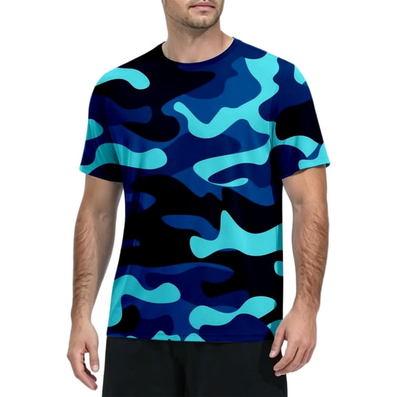 Fabrcox Camo Mens Sun Shirt UPF 50 Ice Silk Short Sleeve Mens Fishing Shirt Sun Protection Lightweight Cooling Summer Outdoor Hiking Mens Rash Guard